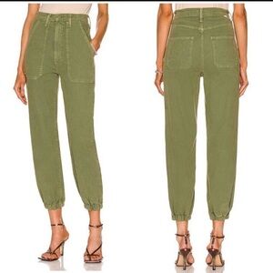 MOTHER Green The Wrapper Patch Springy Ankle Jogger Pants Size 28 High Rise Jean